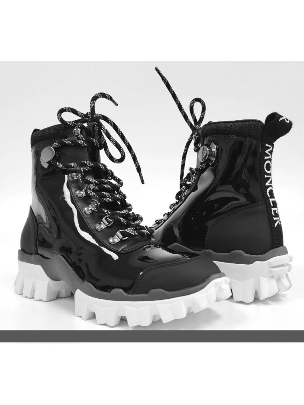 Moncler Helis Women's Leather Hiking Combat Ankle Boots in Black Size 37 / US 7